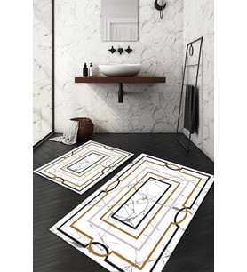 Dijital Baskılı Kaymaz Taban Yıkanabilir 2'li Klozet Takımı Banyo Paspası NDKZ-HS-417 (Beyaz)