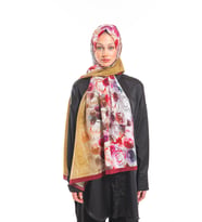 Çiçekli Desen Elegante Seri Şal Eşarp Askısı İle Birlikte 75x200 Hardal Bordo-75