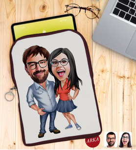 BK Gift Kişiye Özel Sevgililer Karikatürlü Taşınabilir Koruyucu Tablet Kılıfı & Organizer Çanta - Bordo-105