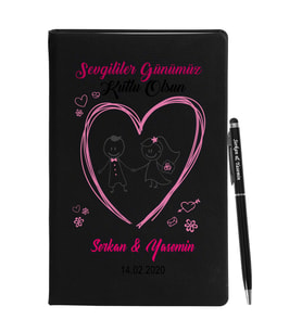 Sevgililer Gününe Özel Siyah Defter Kalem Seti 24