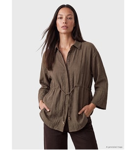 LCW EVERYDAY Kahverengi Beli Bağcıklı Oversize Kadın Gömlek