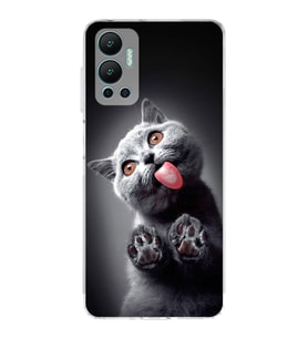 PrintiFy İnfinix Hot 12 ile Uyumlu Kedi 2 Kamera Korumalı Şeffaf Kılıf