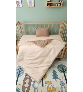 Baby Clime; 5 Parça Bebek Çocuk Uyku Seti - 90x130 Yorgan - Mobilya Beşik ve Park Yatak Ölçülerine Uyumlu (Bej-Kahve)