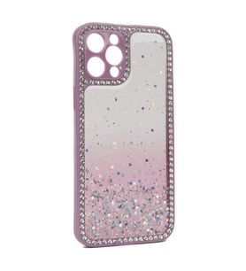 Apple iPhone 12 Pro Max Kılıf Fensi Parlak Simli ve Pullu Kılıf (Rose)