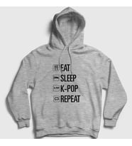 Presmono Unisex Gri Eat Sleep Repeat K-Pop Kapüşonlu Sweatshirt 273287tt (Gri)