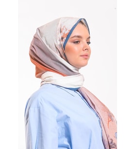 Çiçekli Desen Elegante Seri Şal Eşarp Askısı İle Birlikte 75x200 Petrol Mavi Kir