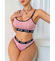 Kadın Pembe Love Yazılı Sütyen Kilot Takımı 5167
