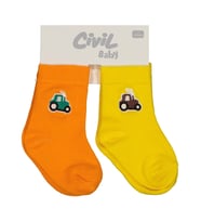 Civil Baby Traktör Aksesuar Nakışlı 2'li 6-18 Ay Bebek Erkek Çorap Set - Sarı 12 Ay