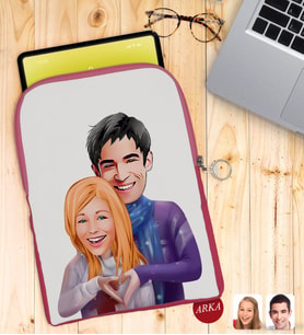 BK Gift Kişiye Özel Sevgililer Karikatürlü Taşınabilir Koruyucu Tablet Kılıfı & Organizer Çanta - Pembe-89