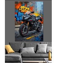 Graffiti Önünde Modern Motosiklet Dekoratif Kanvas - Mdf Ahşap Tablo