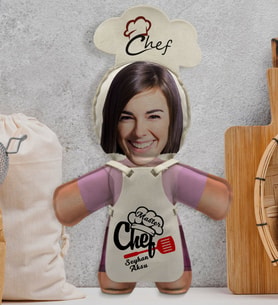 BK Gift Kişiye Özel Fotoğraflı Kadın Chef Bebek Yastık-2