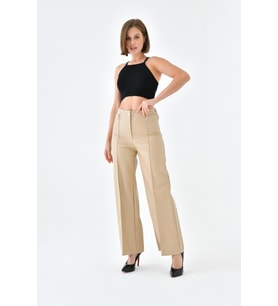 Ftz Women Kadın Deri Pantolon Beige 30634