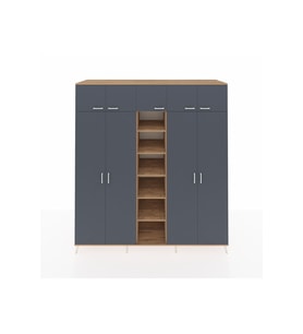 Kronos Dolap 18 Raflı 9 Kapaklı 220x59x243 Çam-Antrasit/Çam