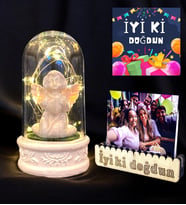 Doğum Günü Hediyesi Kişiye Özel Fotoğraflı Led Işıklı Beyaz Melekli Fanus