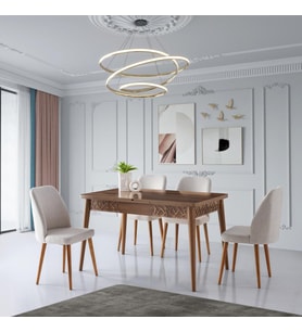 ARMİN MASA, MERİDA SANDALYE, HALİÇ CEVİZ, 130x80