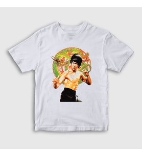 Presmono Unisex Çocuk Beyaz Ejder Bruce Lee T-Shirt 256739tt