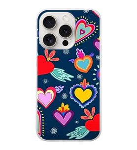 PrintiFy Apple  iPhone 15 Pro ile Uyumlu 1mm Slim Fit Retro Renkler 3 Baskılı Şeffaf  Kılıf