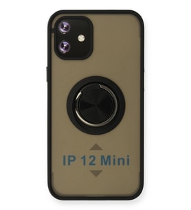Durukar® iPhone 12 Kılıf Montreal Yüzüklü Silikon Kapak - Siyah