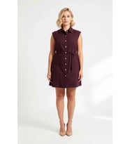 Kadın Büyük Beden Kolsuz Gömlek Yaka A-Line Mini Elbise Terrycotton Kumaş Rahat Kesim Günlük Modern