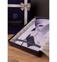 Lila Armür Desenli Slimfit Hediye Kutulu Erkek Gömlek