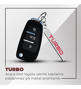 Turbo Uyumlu 3D Metal Paslanmaz Metal Araç Otomotiv Anahtarlığı - Kırmızı