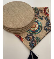 Amerikan servis takımı, (çuval baskılı etnik mandala desen runner & 4'iü supla) (Kahverengi Açık)