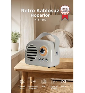 Torima Bluetooth Hoparlör Nostaljik Radyo USB TF Destekli Speaker KTS-1682 Gri
