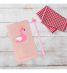 Flamingo Temalı Defter + İğne Uçlu Tükenmez Kalem Set( Hediyelik Defter Seti)