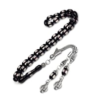 Erkek 7x11mm Siyah Sürmeli Kokulu Toz Kehribar Tesbih (Çok Renkli)