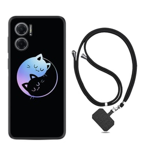Xiaomi Redmi Note 11E Kılıf Silikon Boyun Askılı İpli Desenli Silikon Love Cats 1604