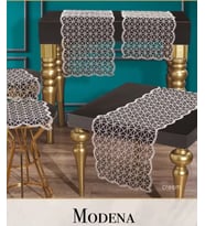 Salon Takımı Modena Model Krem 5 Parça Tül İşlemeli Runner Seti