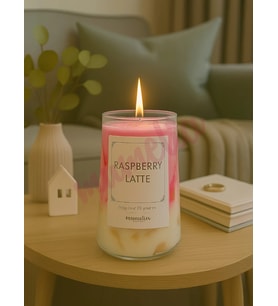 Mumelia Raspberry Latte - Doğal Soya Cam Bardak Tasarım Mum -
