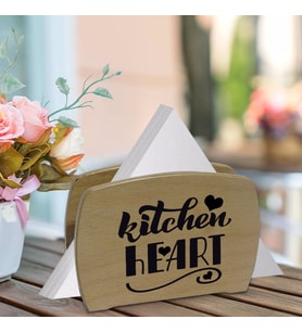 BK Gift Kitchen Heart Tasarımlı Lüks Ahşap Peçetelik-1