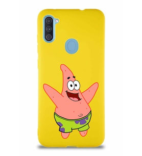 Samsung Galaxy M11 Soft Premier Kapak Patrick Yıldız Tasarımlı Silikon Kılıf - Sarı (Şeffaf)