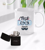 BK Gift Kişiye Özel Babalar Günü Hediyesi Best Dad Tasarımlı Kupa Bardak ve Benzinli Çakmak Seti-1 (Model 1)
