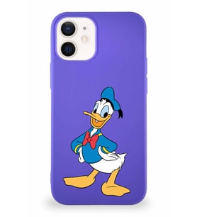 Apple iPhone 12 Mini Soft Premier Kapak Donald Duck-C Tasarımlı Silikon Kılıf - Mor (Şeffaf)