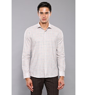 Ekose Desenli Bej Slim Fit Gömlek - Wessi (Kahverengi)
