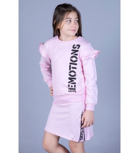 Toontoy Kız Çocuk Baskılı Etek Fermuar Detaylı Takım (Açık Pembe)