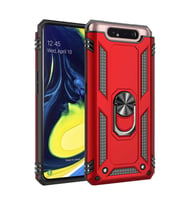 Samsung Galaxy A80 Uyumlu Kılıf Standlı Manyetik Yüzüklü Military Magnetic Ring Polycarbonate and TPU Case (Kırmızı)