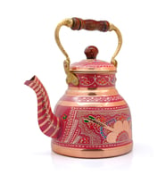 1,7 Litre El Işlemeli Nostaljik Tekli Kalaylı Bakır Büyük Demlik, Çaydanlık, Su Isıtıcısı (Lila)