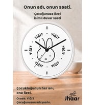 İsme Özel Tavşan Yüzü Çocuk Odası Duvar Saati Orta Boy 30 cm Beyaz Camlı Sessiz
