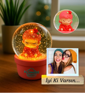 Kişiye Özel Fotoğraflı Rose Girl Renk Değiştiren Işıklı Kar Küresi