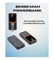 Mey İthalat® 20000 mAh Powerbank Çok Kablolu, Dijital Göstergeli, Yüksek Hızlı Şarj Cihazı