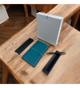 Deri 3 Içli Defter Ve Kalem Seti Düz - Çizgili - Kareli Lastik Kilitli (Turkuaz)