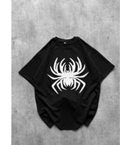 Erkek Örümcek Baskılı Tişört Kısa Kollu Bisiklet Yaka T-Shirt - Siyah