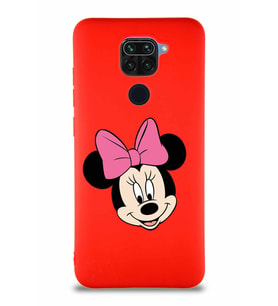 Xiaomi Redmi Note 9 Soft Premier Kapak Minnie Mouse-C Tasarımlı Silikon Kılıf - Kırmızı (Şeffaf)