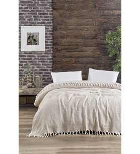 Çift Kişilik Yatak Pikesi Piramit Bej 200 x 230 Cm (Çok Renkli)