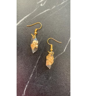 Şeffaf Renkli Gold Varak Süslemeli Gold Aksesuarlı Kristal Şekil Sallantılı Epoksi Küpe Hediyelik