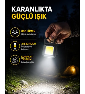 Şarjlı Cob Led Anahtarlık Fener - 4 Modlu, Manyetik Ve Katlanabilir Standlı Yeni Nesil