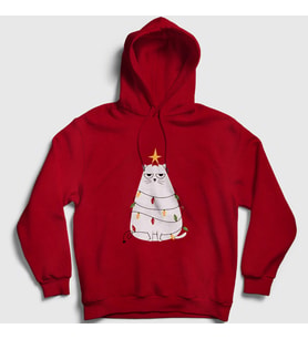 Presmono Unisex Kırmızı Huysuz Kedi Yılbaşı Kapüşonlu Sweatshirt 269888tt